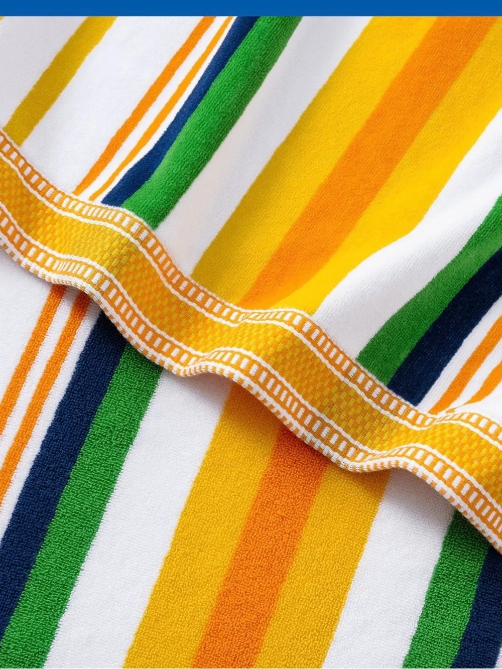 Reversible Striped Beach Towel in Navy, Green, Yellow & White.